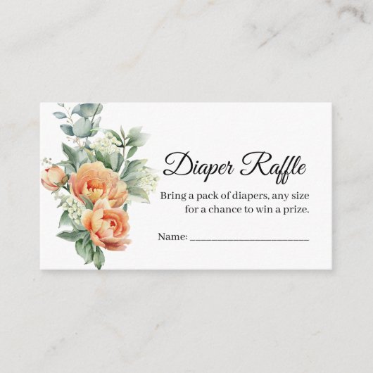 Boho素朴コーラルピーチ花おむつラッフルカード エンクロージャーカード (正面)