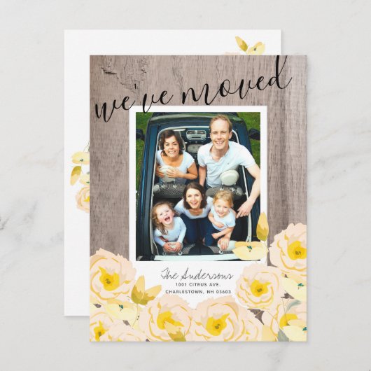 Boho素朴バラフローラ木製フォトムービング 案内ポストカード (正面/裏面)