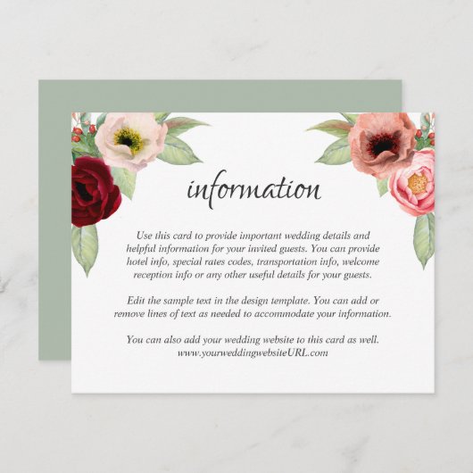 Boho素朴フローラの結婚詳細情報 エンクロージャーカード (正面/裏面)