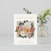 Boho素朴フローラエレガント日付金ゴールドの保存 箔招待状ポストカード (立ち正面)