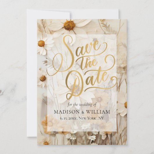 Boho素朴フローラスクリプト日付カードの保存 セーブザデート (正面)