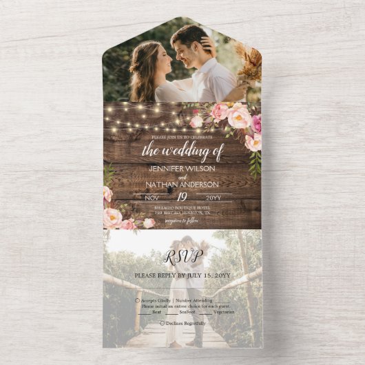 Boho素朴フローラストリングが1つのInvitaですべて点灯 オールインワン招待状 (内側)