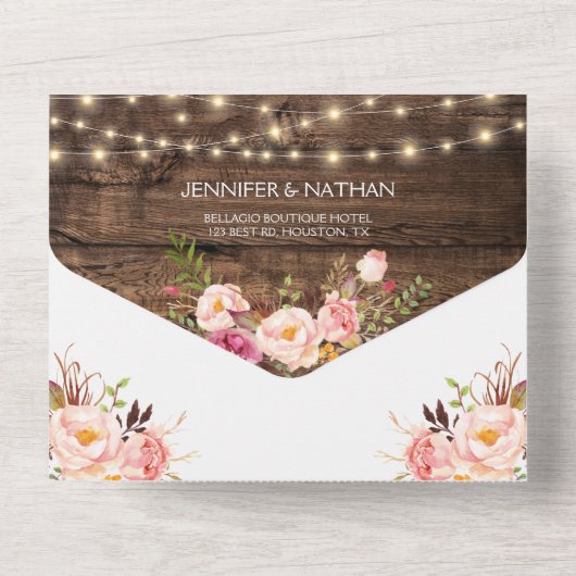 Boho素朴フローラストリングが1つのInvitaですべて点灯 オールインワン招待状 (裏面)