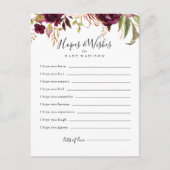 Boho素朴フローラベイビーシャワー希望&ウィッシュカード ポストカード (正面)