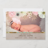 Boho素朴フローラ羽毛誕生のお知らせ 案内状 (正面)