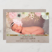 Boho素朴フローラ羽毛誕生のお知らせ 案内状 (正面/裏面)