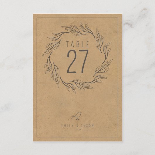 Boho素朴リース結婚のテーブル番号ID1109 招待状 (裏面)