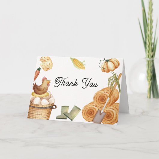 Boho素朴地元で育った農家チキンベイビーシャワー サンキューカード (正面)