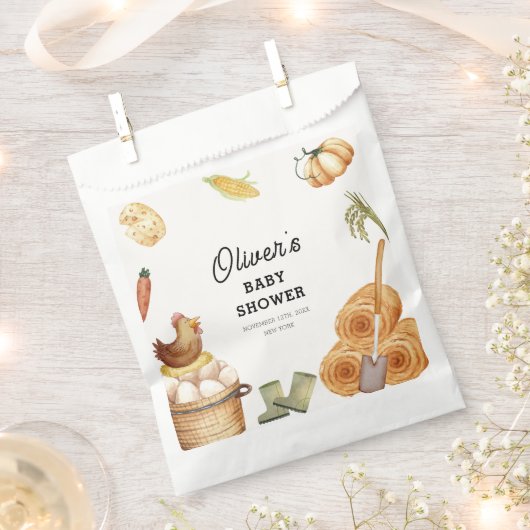 Boho素朴地元で育った農家チキンベイビーシャワー フェイバーバッグ (クリップ留めされた状態)
