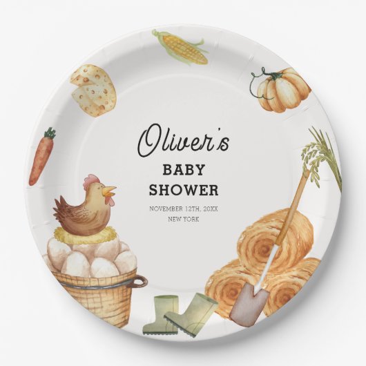 Boho素朴地元で育った農家チキンベイビーシャワー ペーパープレート (正面)