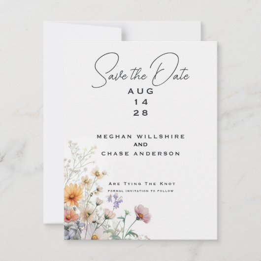 Boho素朴水彩野花 招待状 (正面)