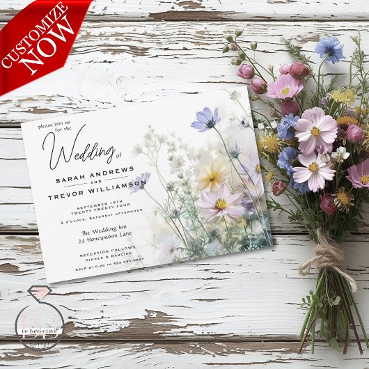 Boho素朴水彩野花 招待状