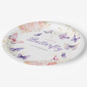 Boho紫色の小さな蝶の女の子の赤ちゃんシャワー ペーパープレート (アングル)