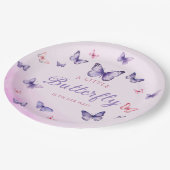 Boho紫色の水色の蝶の女の子ベビーシャワー ペーパープレート (アングル)