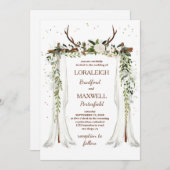 Boho'結婚s Canopy Water Color Greeneryフローラ 招待状 (正面/裏面)