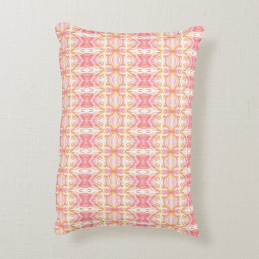Boho絞り染めパターンピンク&イエロー – アクセント枕 アクセントクッション (裏面(縦))