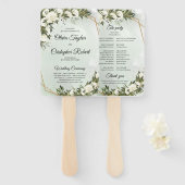 Boho緑のオリーブの葉の金ゴールドフレーム白いバラ ハンドファン (正面&裏面)