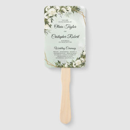 Boho緑のオリーブの葉の金ゴールドフレーム白いバラ ハンドファン