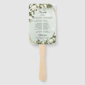 Boho緑のオリーブの葉の金ゴールドフレーム白いバラ ハンドファン (裏面)