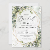 Boho緑の葉の金ゴールドフレームブライダルシャワー 招待状 (正面)