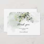 Boho緑の葉の金ゴールド文字ありがとう エンクロージャーカード (正面/裏面)