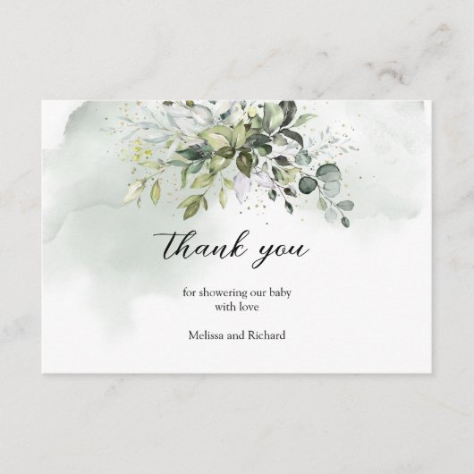 Boho緑の葉の金ゴールド文字ありがとう エンクロージャーカード (正面)