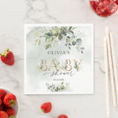 Boho緑の葉の金ゴールド文字の赤ちゃんシャワー スタンダードランチョンナプキン (インサイチュ)