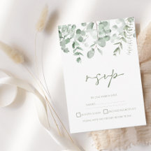 Boho緑の葉ユーカリ結婚式RSVP