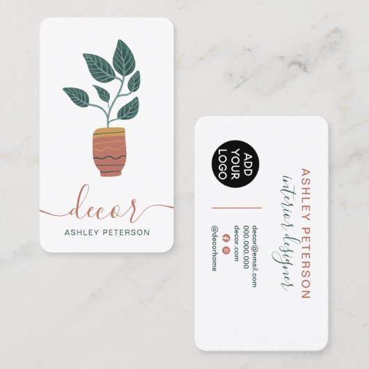 Boho編集可能なハウス植物デコールインテリアデザイナ 名刺 (正面/裏面)