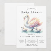 Boho編集可能スワン赤ちゃんシャワー 招待状 (正面/裏面)