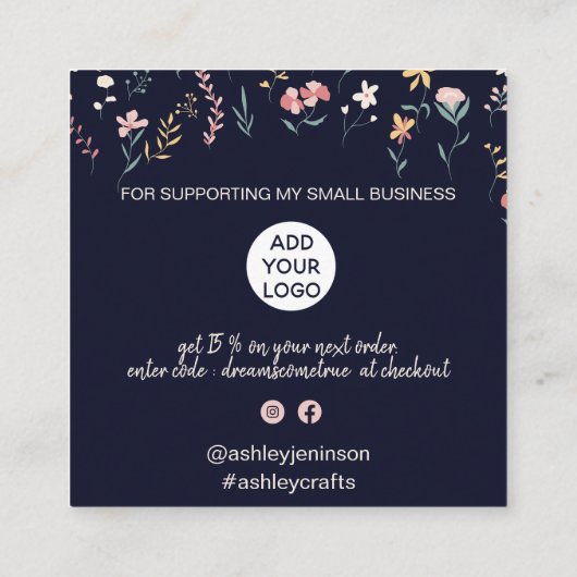 Boho編集可能フローラルパタ感謝していーンの順序 スクエア名刺 (裏面)