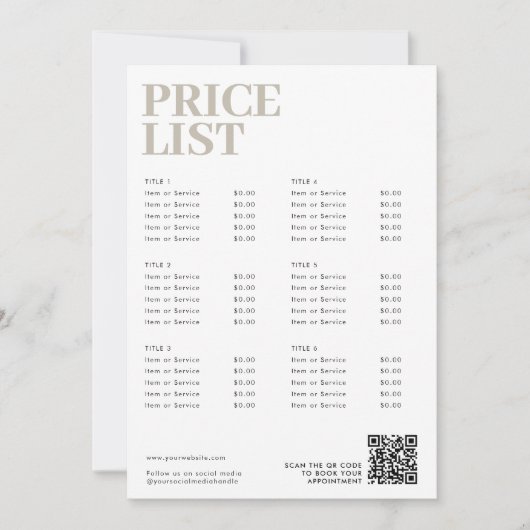 Boho美しいモダン価格表メニュー小規模企業 (正面)