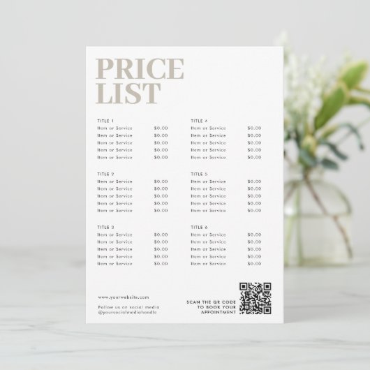 Boho美しいモダン価格表メニュー小規模企業 (スタンド正面)
