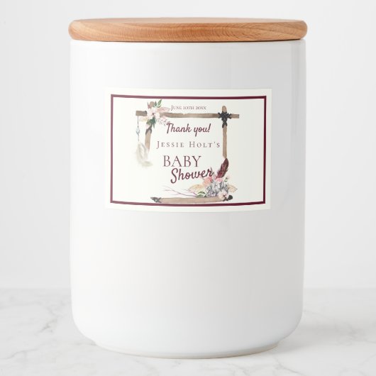 Boho美しい南西部の赤ちゃんシャワー フードラベル (正面)