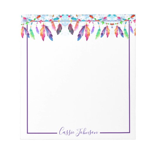 Boho羽メモパーソナライズされた帳 ノートパッド (正面)