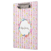 Boho羽毛の水の色のアート名ピンクのクリップボード クリップボード (左)