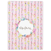 Boho羽毛の水の色のアート名ピンクのクリップボード クリップボード (裏面)