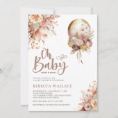 Boho自然フローラバルーンガールベビーシャワー 招待状 (正面)
