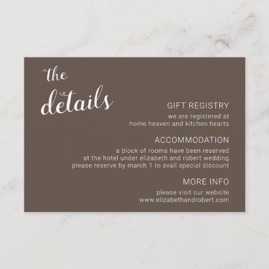 Boho自然ミニマリスト書道結婚の エンクロージャーカード (正面)