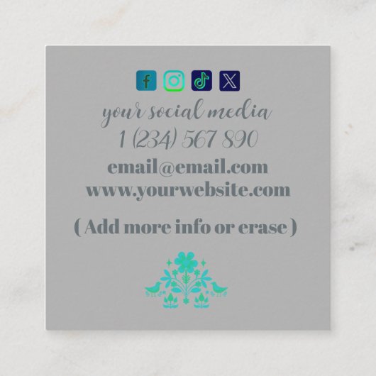 Boho自然花鳥エネルギーヒーラー スクエア名刺 (裏面)