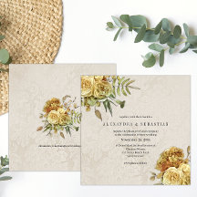 Boho色あせた黄色のバラの国の結婚式