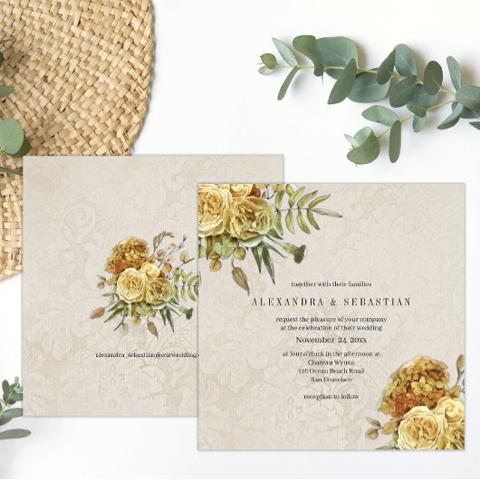 Boho色あせた黄色のバラの国の結婚式