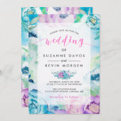 Boho花とウェディングモダンタイポグラフィ 招待状 (正面/裏面)