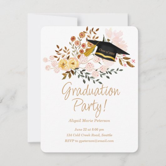 Boho花と卒業キャップパーティー 招待状 (正面)