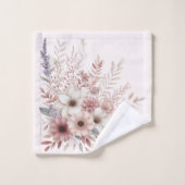 Boho花模様とピンクの赤面 バスタオルセット (ウォッシュタオル)