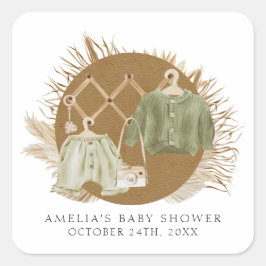 Boho花模様ベビーシャワー スクエアシール