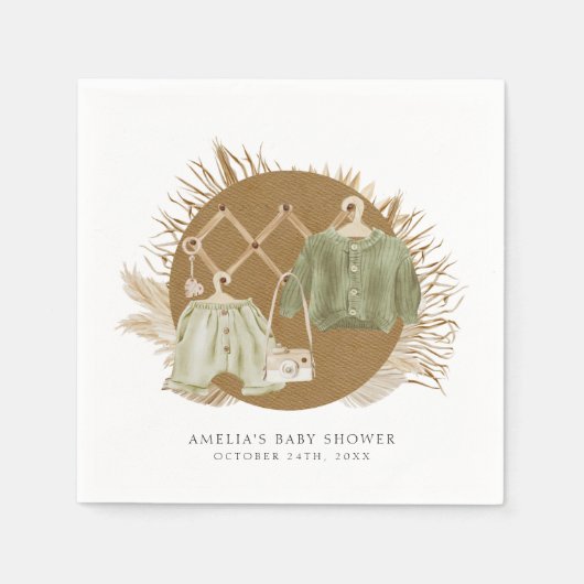 Boho花模様ベビーシャワー スタンダードカクテルナプキン (正面)