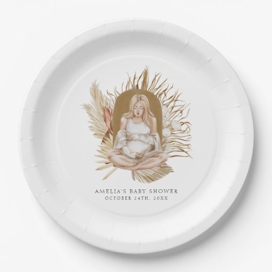 Boho花模様ベビーシャワー ペーパープレート (正面)