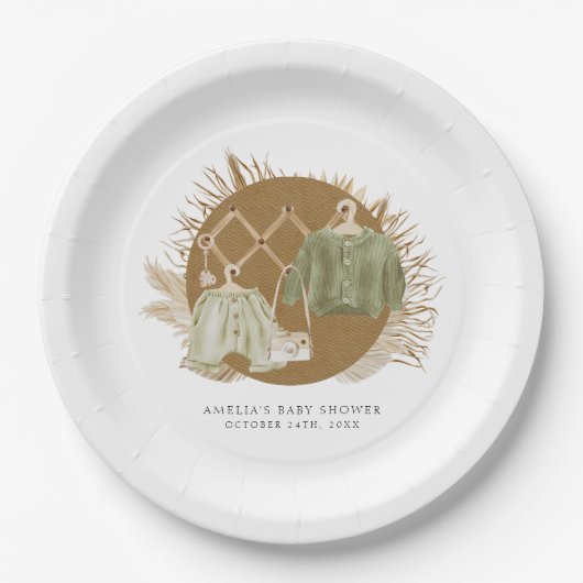 Boho花模様ベビーシャワー ペーパープレート (正面)