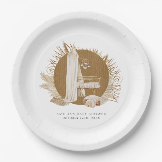 Boho花模様ベビーシャワー ペーパープレート (正面)